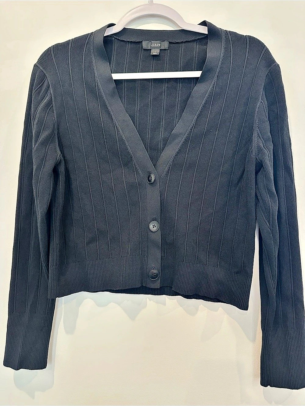 J.Crew Ribbed Cardigan in Black Size Large Like New